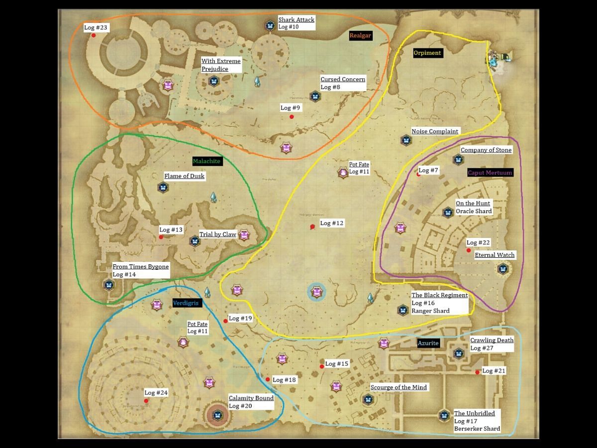 This map shows pretty much everything of importance in FF14's Occult Crescent (Image via Square Enix / BleppiRoll@Reddit)